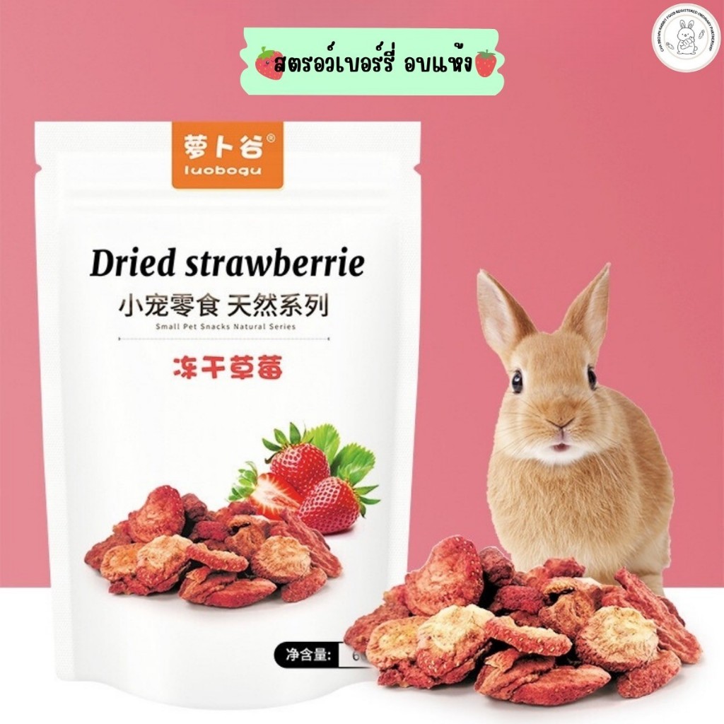 (Dried Strawberry สตรอเบอรี่อบแห้ง 60กรัม) ผลไม้อบแห้งขนมสำหรับสัตว์เลี้ยงขนาดเล็ก