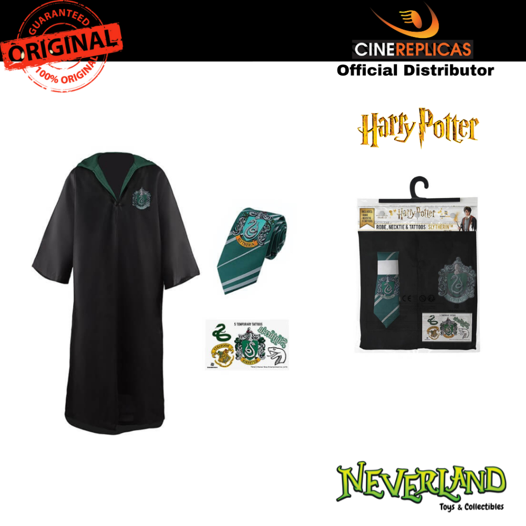 (Cinereplicas) Harry Potter Slytherin Standard Robe Set - Robe & Necktie & Tattoo