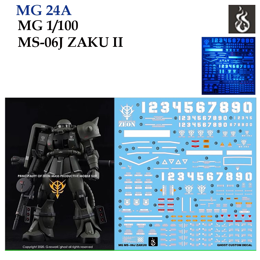 ดีคอลน้ำ [Ghost] MG24A MG 1/100 MS-06J ZAKU II 2.0 WATER DECAL MG24A