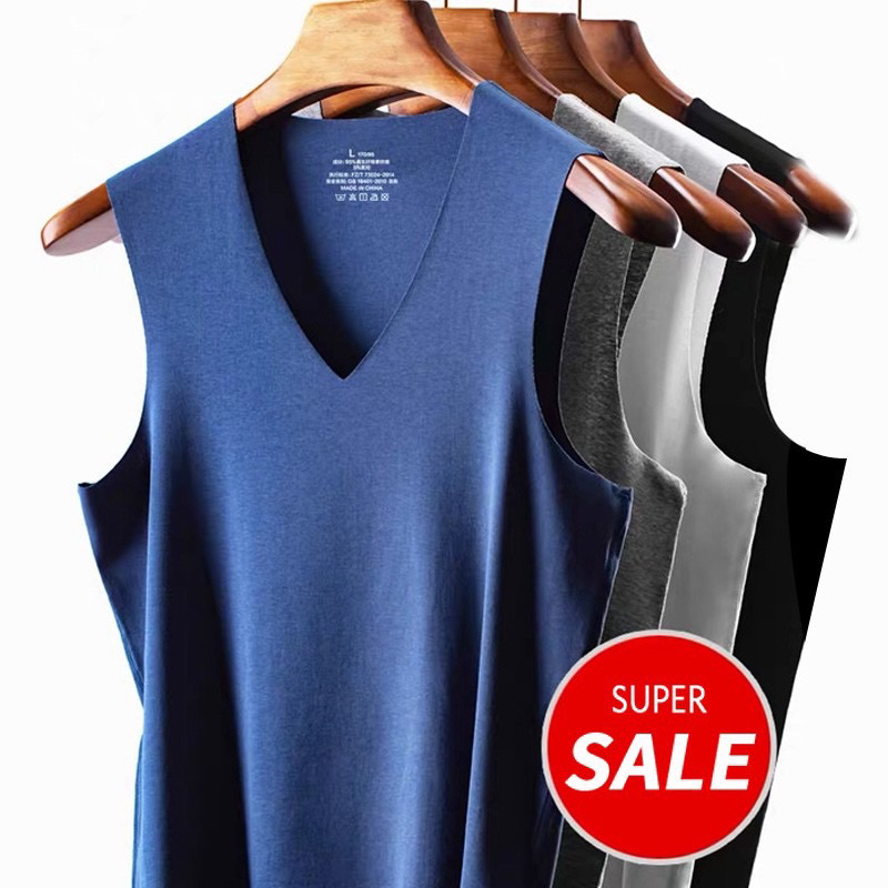 เสื้อกล้ามชาย เสื้อแขนกุดชาย คอวี พร้อมส่งจากไทย ระบายอากาศ ไร้ขอบ V Neck Sleeveless shirt ผ้าลื่น บางเบา