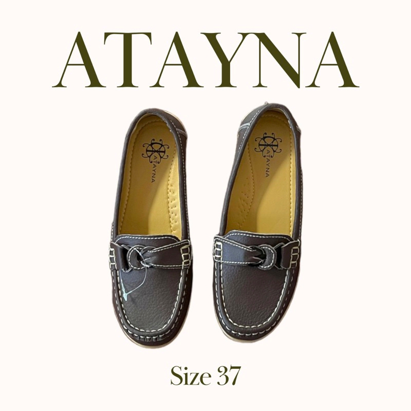 รองเท้าหนัง แบรนด์ ATAYNA  สีน้ำตาลเข้ม แบบสวม มีส้น