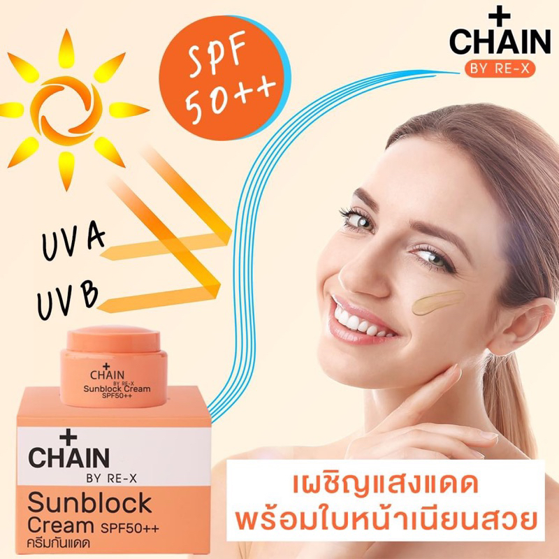 CHAIN BY RE-X SUNBLOCK CREAM SPF50++ เชน ครีมกันแดดหน้า 5 กรัม