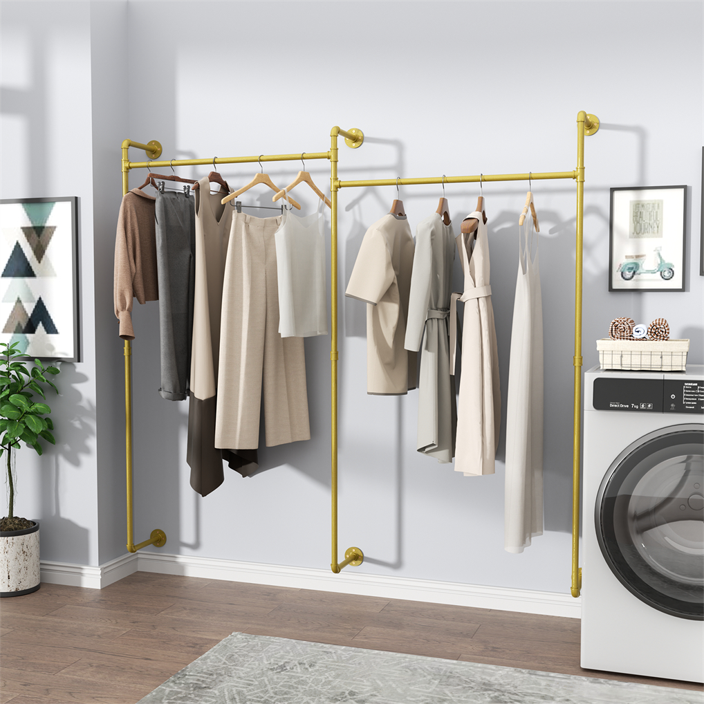 UNHO ราวแขวนเสื้อ ราวแขวนผ้า ทำด้วยท่อเหล็ก ตู้เสื้อผ้าท่ออุตสาหกรรม Long Industrial Pipe Clothes Rack Hanging Rod