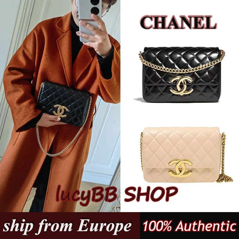CHANEL 23P เนื้องอกกระเป๋าสะพายข้างกระเป๋าโซ่ AP3208 ของแท้100%