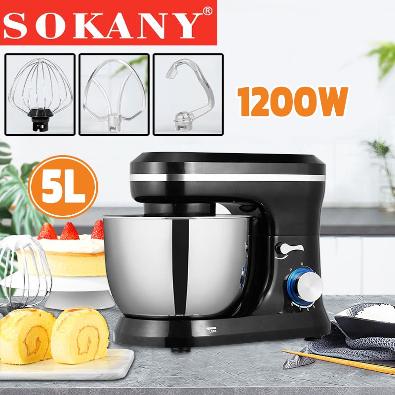 พร้อมส่ง SOKANY 1200W เครื่องผสมขนมปัง 5L หัวฉีดครีม เครื่องตีไข่ มอเตอร์ DC ที่เงียบ SK-271