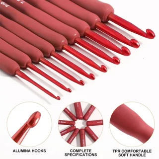 P045 เข็มถัก โครเชต์ ตะขอ อลูมิเนียม สีแดง 2 3 4 5 6 มม. เข็มถักแดง RED สําหรับถักโครเชต์ SP