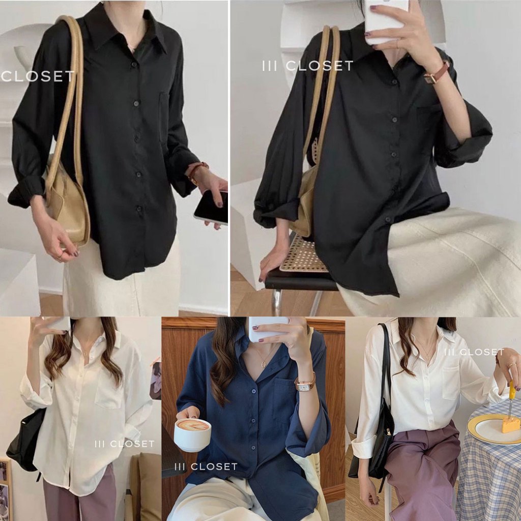 เสื้อเชิ้ตคอปก lll Freesize lll IT047เชิ้ตคอปก แขนยาว กระดุมหน้า มีกระเป๋าหน้า ทรงคลาสสิค ผ้าไหมอิตา