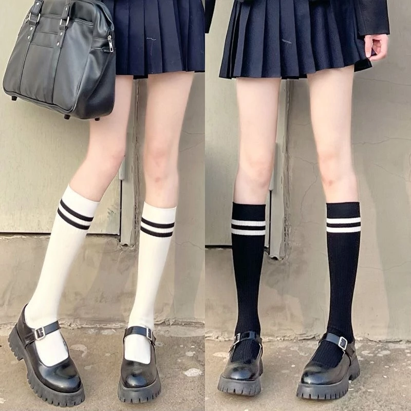 🧦🧦 ถุงเท้ายาวถึงเข่า jk สไตล์ญี่ปุ่น ถุงเท้านักเรียนลายทาง ผ้าฝ้ายแท้สไตล์วิทยาลัย