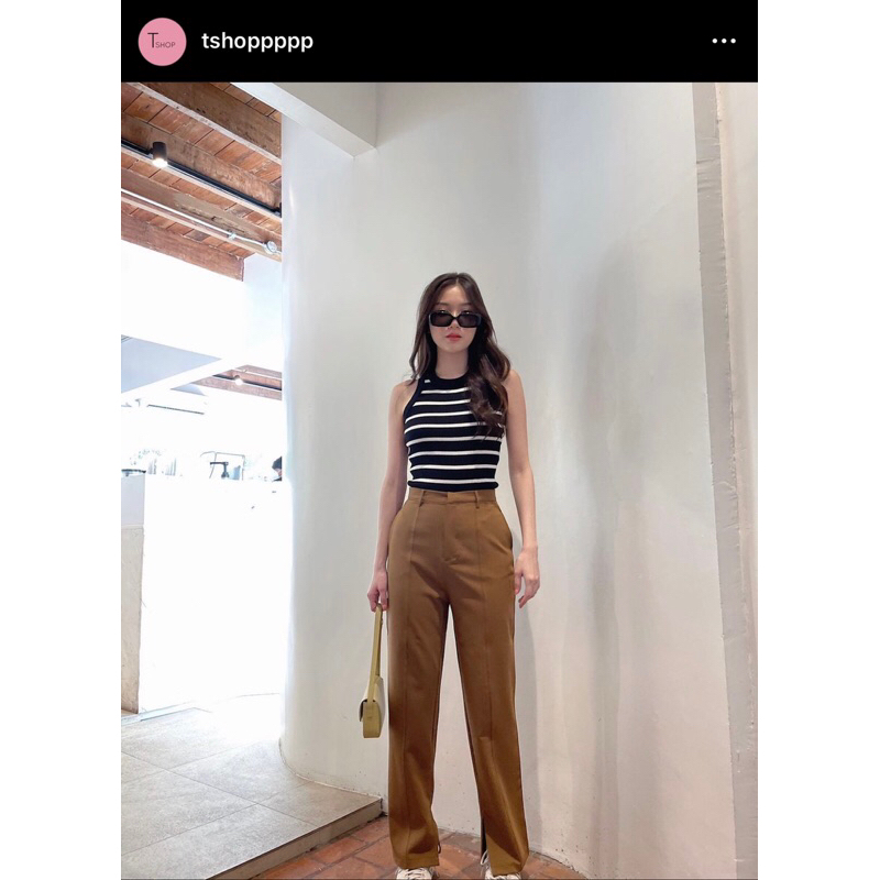 tshoppppp/ กางเกงทำงาน/ กางเกงขายาวสีน้ำตาล/ everyday pants (M)