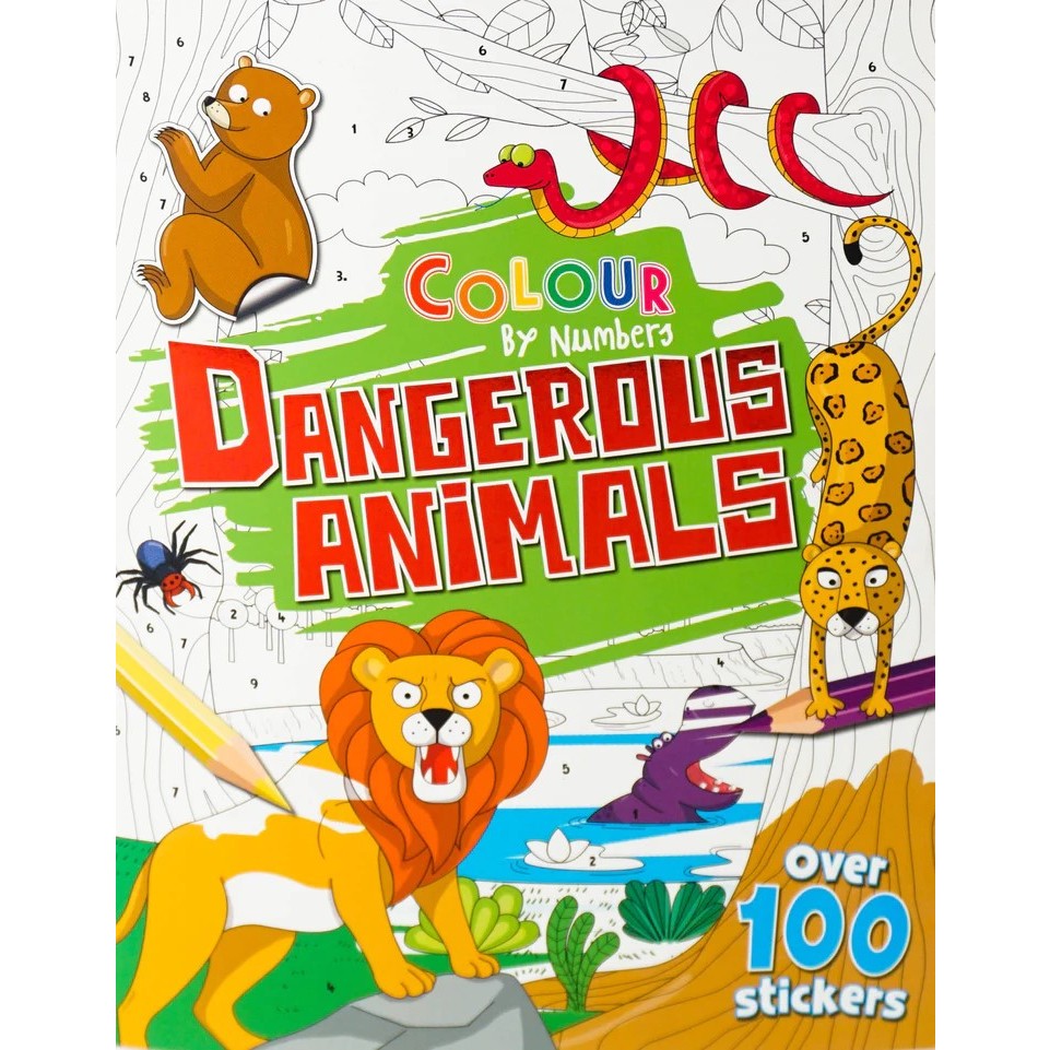 Colour By Number: Dangerous Animals หนังสือเด็ก ระบายสี สติ๊กเกอร์ ภาษาอังกฤษ ปกอ่อน #07383 [X]