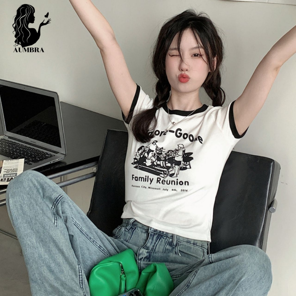 เสื้อแขนสั้นพิมพ์ลาย เสื้อยืดวัยรุ่นวินเทจเท่ห์ๆ ตัดขอบแนวๆ ผ้านิ่มยืด พร้อมส่ง TS1156