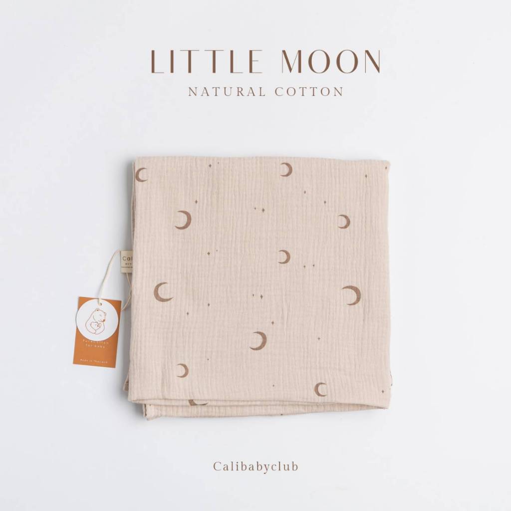 Cali ผ้าห่อตัว-เช็ดตัว-ห่มได้ *ผ้ามัสลินทอ 2 ชั้น อเนกประสงค์ *Little​ Moon *ป้าย Cali baby