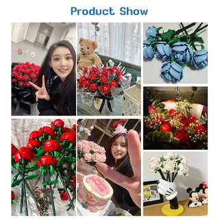 ดอกกุหลาบ ดอกกุหลาบ DIY ตัวต่อดอกไม้ ช่อดอกไม้ ของขวัญวันวาเลนไทน์ ของขวัญสําหรับแฟน（ไม่รวมริบบิ้น）