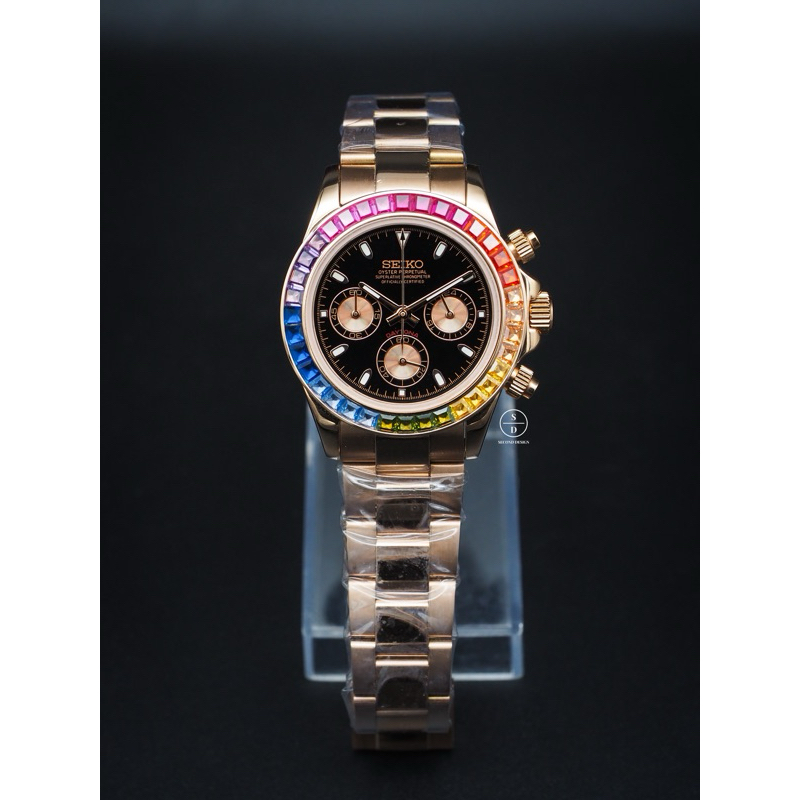 Seiko Mod Full Rosegold Daytona Black Rainbow (Daytona Edition) ⚫️🌈