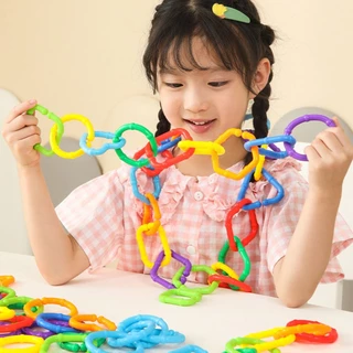 ของเล่นเชือกลูกปัด ลูกปัดสีรุ้ง ร้อยเชือกลูกปัดลูกใหญ่ MontessoriFineMotorSkill เสริมการเรียนรู้เด็ก