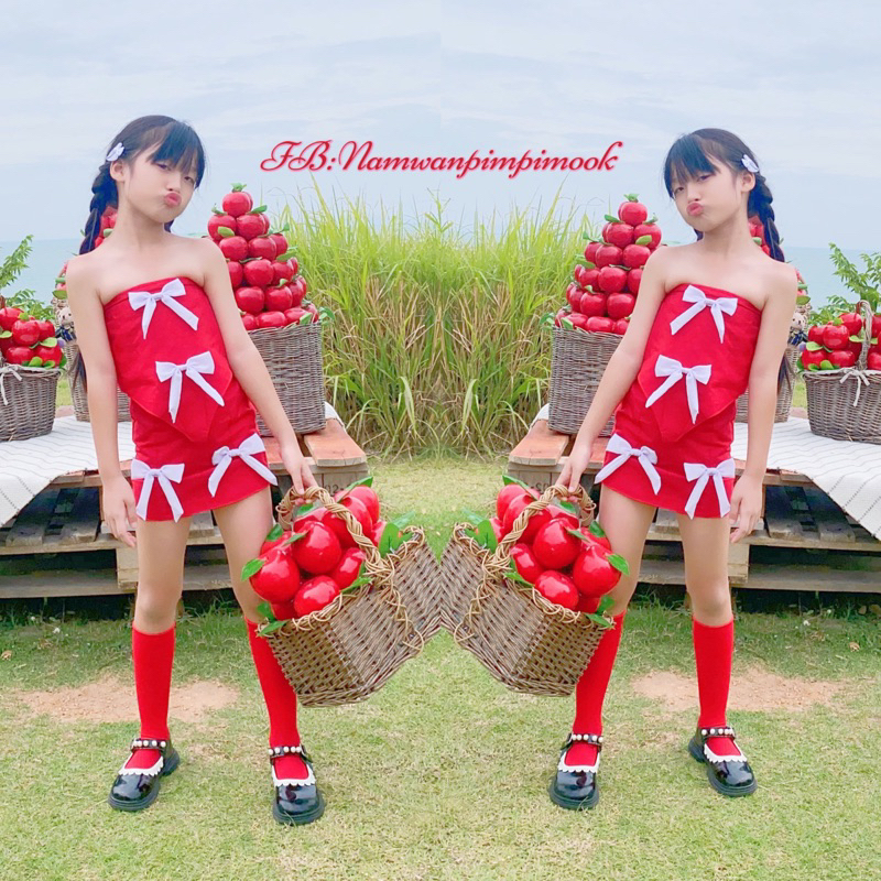 ชุดคริสมาสเด็กผู้หญิงชุดแฟชั่นเวียดนามเด็กสีแดง ชุดโบว์เด็ก ชุดเด็กสีแดง