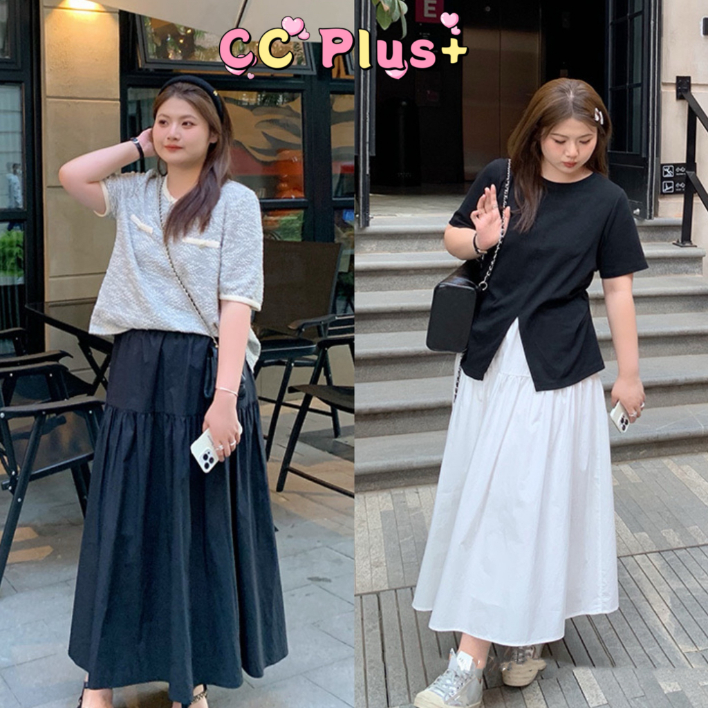 CC Plus+(823)กระโปรงยาวทรงระบาย เอวสม็อก มีซับ ใส่สบายทรงพริ้ว สไตล์สาวพลัสไซส์