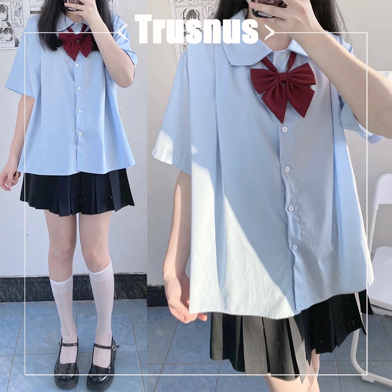 Trusnus เครื่องแบบ JK เสื้อผู้หญิง ยูนิฟอร์ม คอปก สําหรับผู้หญิง เสื้อเชิ้ตแขนสั้น