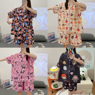🎀ชุดนอนไหมอิตาลี บิ๊กไซส์ แขนสั้นขาสั้นลายการ์ตูน ผ้าบางเบาใส่สบาย