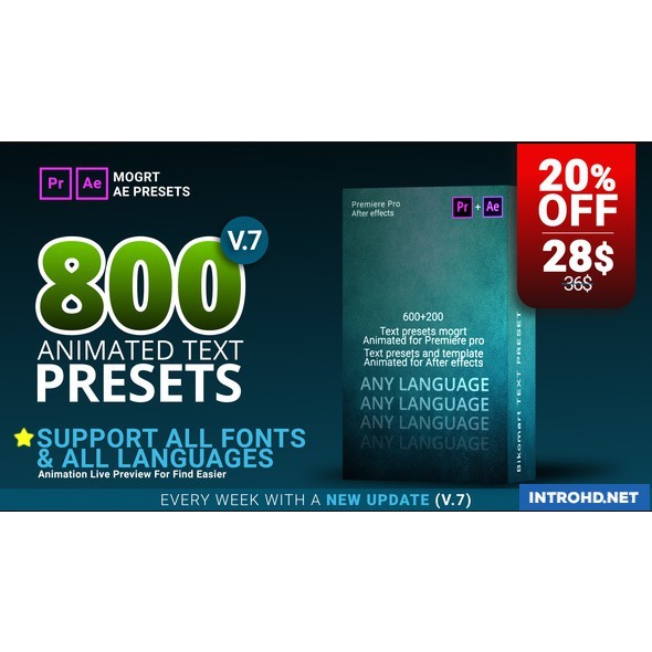 800 Text Presets for Premiere Pro Templates and After Effects