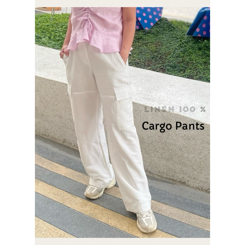 กางเกงลินิน แท้ 100% รุ่น Cargo Pants ออกแบบตัดเย็บในไทย