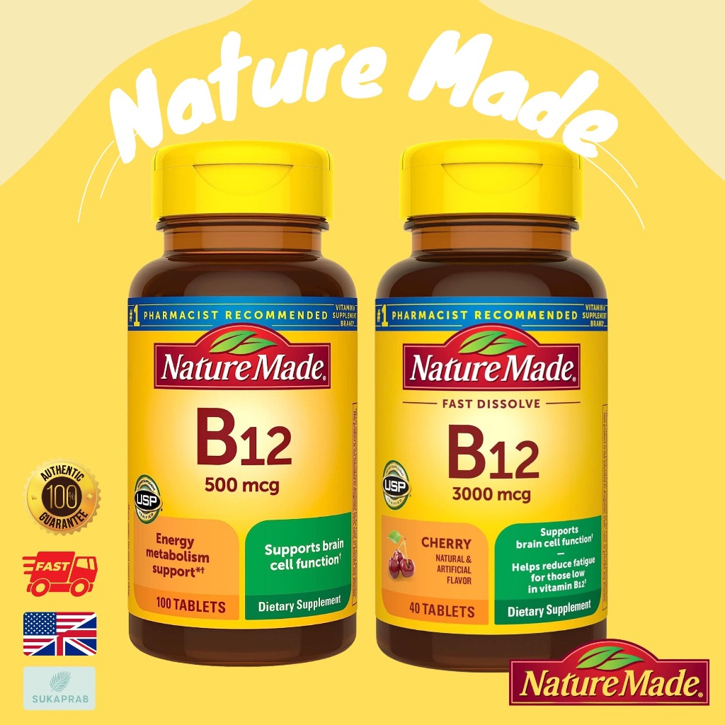 พร้อมส่ง Nature Made Vitamin B12 500 mcg / 3000 mcg B-12 วิตามินบี 12 บำรุงระบบประสาท สร้างเม็ดเลือดแดง