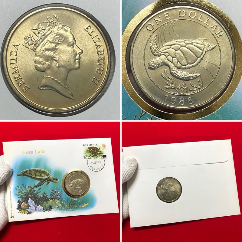 WWF17-เหรียญประเทศ เบอร์มิวดา 🇧🇲 One dollar 1986 (25th Anniversary of the World Wildlife Fund)