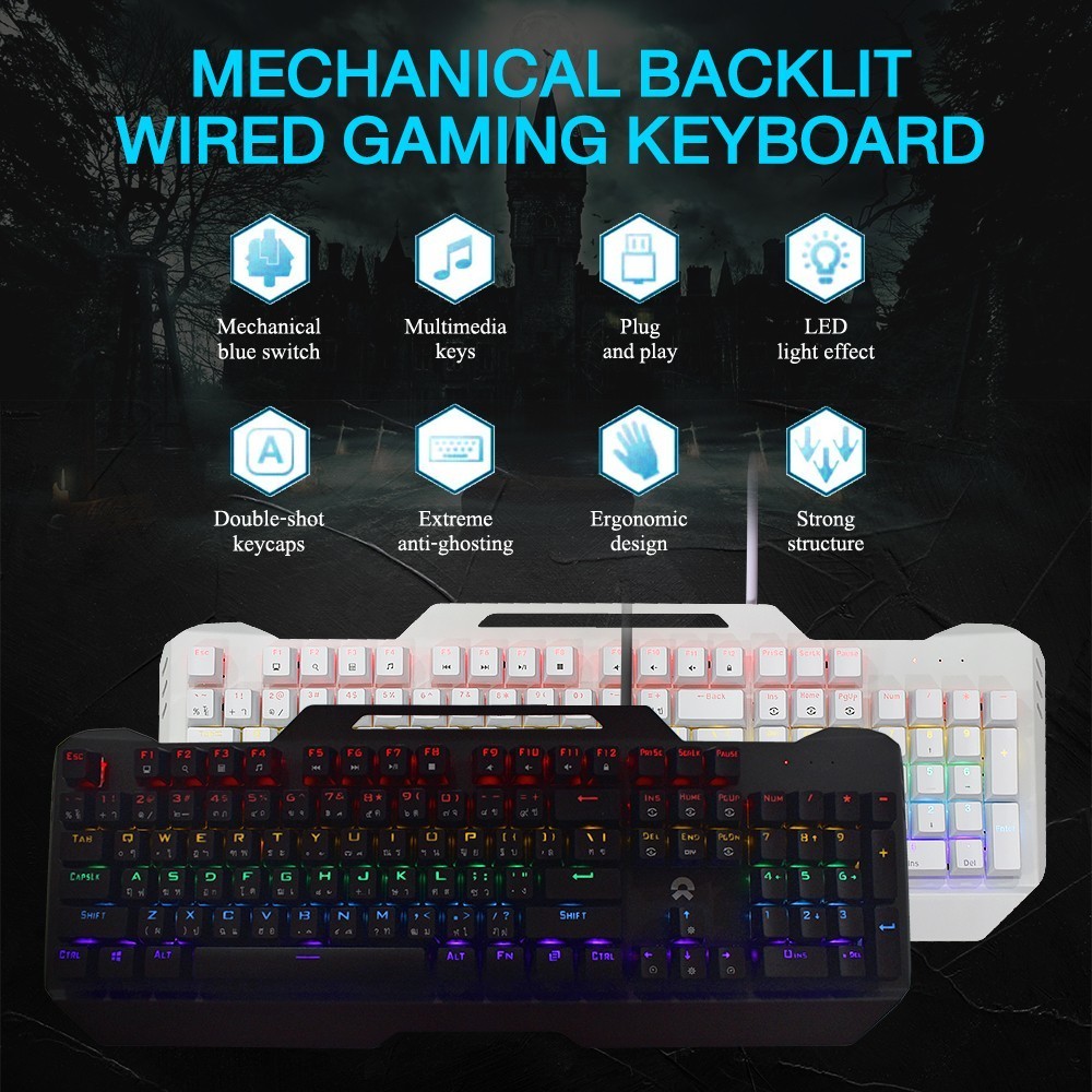 คีย์บอร์ดเกมมิ่งมีไฟ Mechanical ✿◕ OKER รุ่น K527 White Blue switch