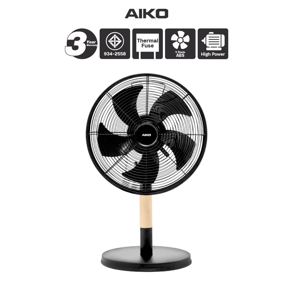 AIKO #FT-30ME พัดลมไม้ ใบพัดพลาสติก Wooden Legs 12 นิ้ว เทอรโมฟิวส์ ***รับประกันมอเตอร์3ปี ***มอก.934255