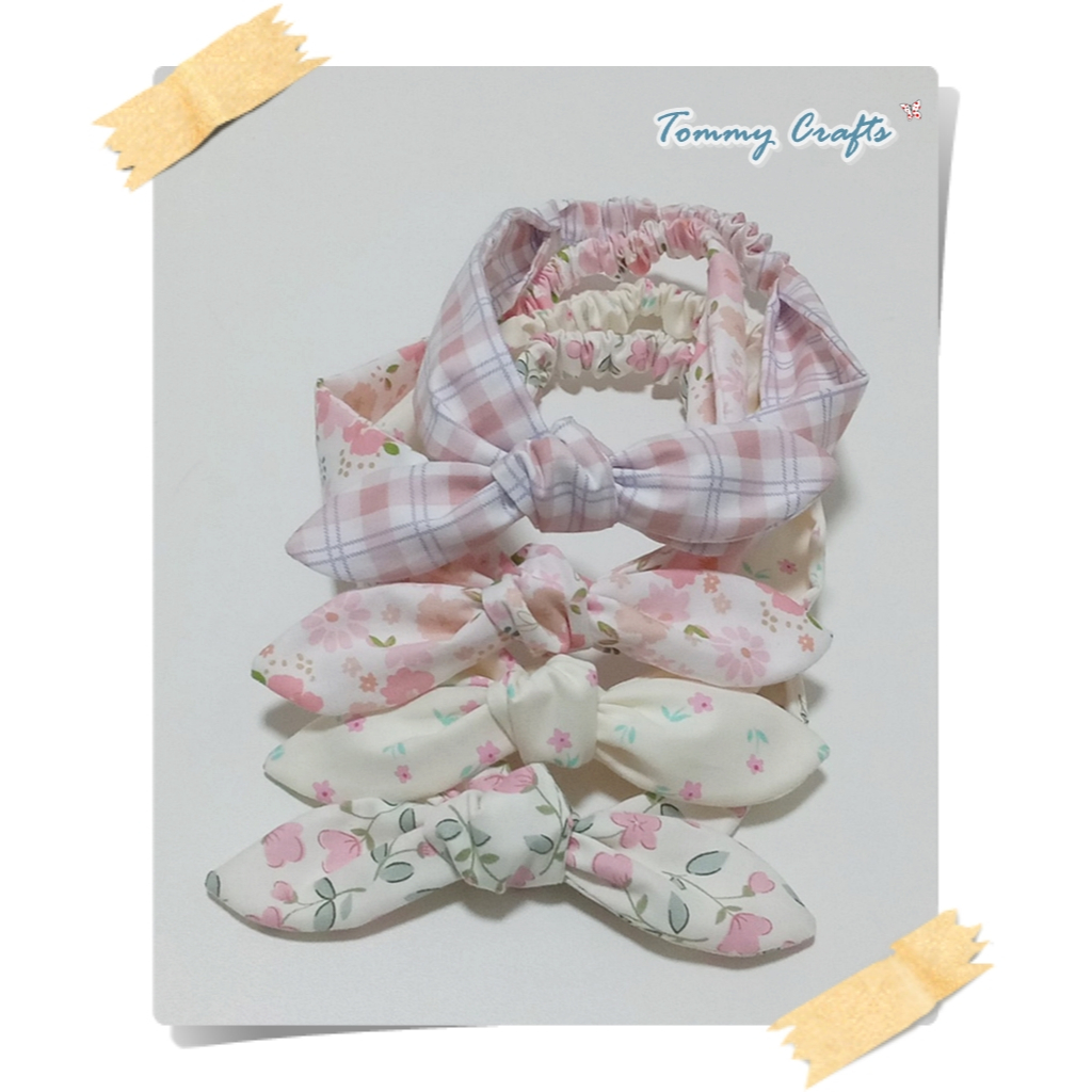 Tommy Crafts ผ้าคาดผมโบว์ผ้าคอตตอนทวิล ไซส์เด็ก/ผู้ใหญ่ ลายโทนสีชมพู cotton Hairbands