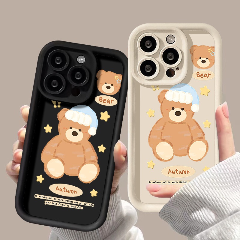 หมีน่ารัก เคสโทรศัพท์มือถือแบบนิ่ม กันกระแทก For iPhone 11 15 13 14 12 Pro Max 7 8 Plus X XS Max 15 Plus TPU สีสดใส เคส