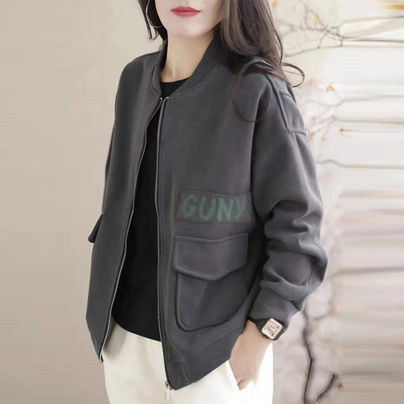 เสื้อแจ็คเก็ตแขนยาวมีซิป เสื้อกันหนาวผู้หญิงมีกระเป๋าสองข้าง ลายใหม่ยอดฮิตเกาหลี ผ้าดีใส่สบายกันน้ำ เสื้อโค้ดแขนยาว