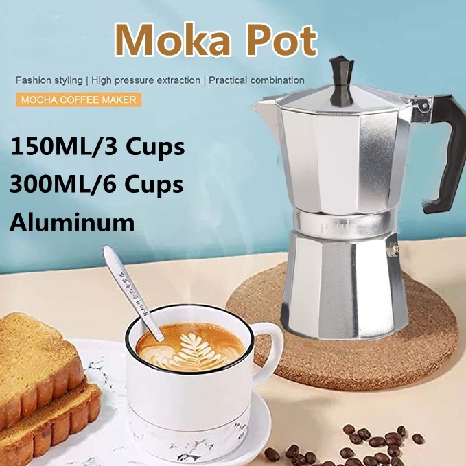 coffee Moka pot 3Cup 6Cup หม้อต้มกาแฟ  เครื่องชงกาแฟ ทำกาแฟ มอคค่าพอท หม้อต้มกาแฟแบบแรงดัน