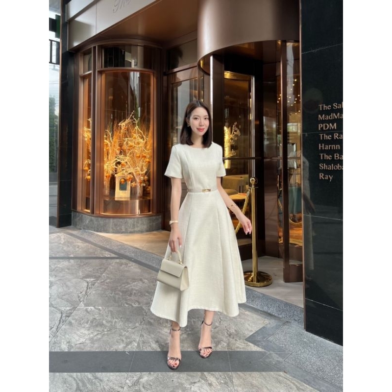 พร้อมส่ง ดำ ม่วง ชมพู แดง ivory/   Shimmer เดรสออกงานเรียบหรูผ้าทวิต รูปที่ 8