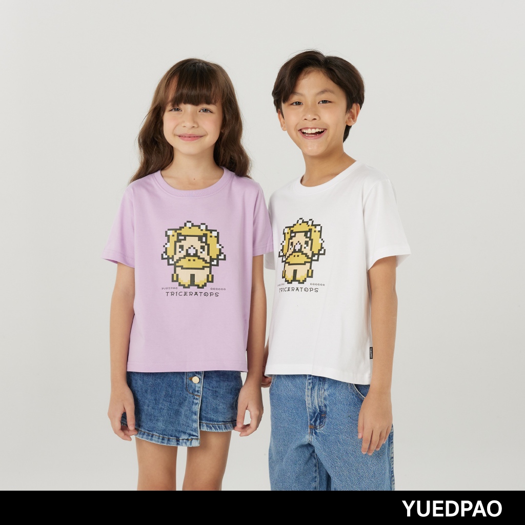 Yuedpao Kids เสื้อยืดเด็ก สีสดใส สไตล์มินิมอล ผ้านุ่ม สัมผัสเบาสบาย Unisex kids screen Baby Triceratops