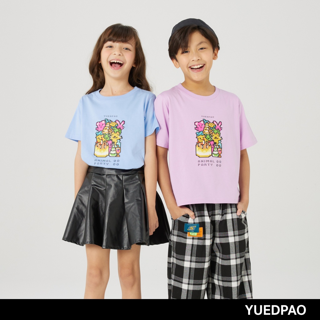 Yuedpao Kids เสื้อยืดเด็ก สีสดใส สไตล์มินิมอล ผ้านุ่ม สัมผัสเบาสบาย Unisex kids screen Animal party