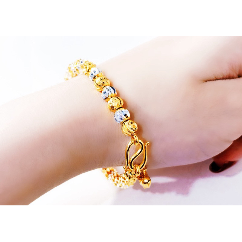 ชุบทอง 24k สร้อยข้อมือ สองกษัตริย์ ลายเม็ดมะยม ขนาด 6มิล ไซส์ 18 ซม.