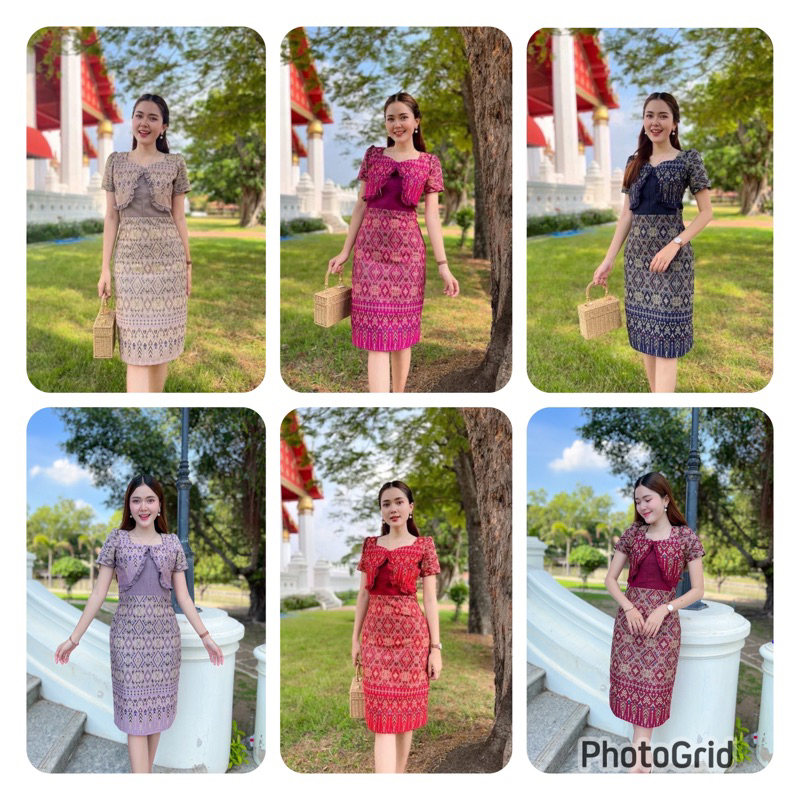 ชุดไทย ผ้าไทยทรงกั๊กระบายลายน่ารักๆ (TN23)