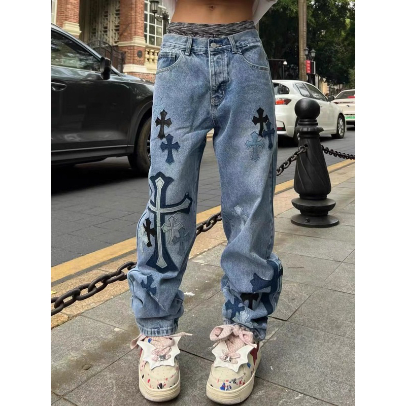 Spenzer.street | multi cross jean กางเกงยีนส์ทรงกระบอก เสื้อผ้าแฟชั่น สตรีท ยังโอม y2k เกาหลี ฮิต 2023 มาใหม่