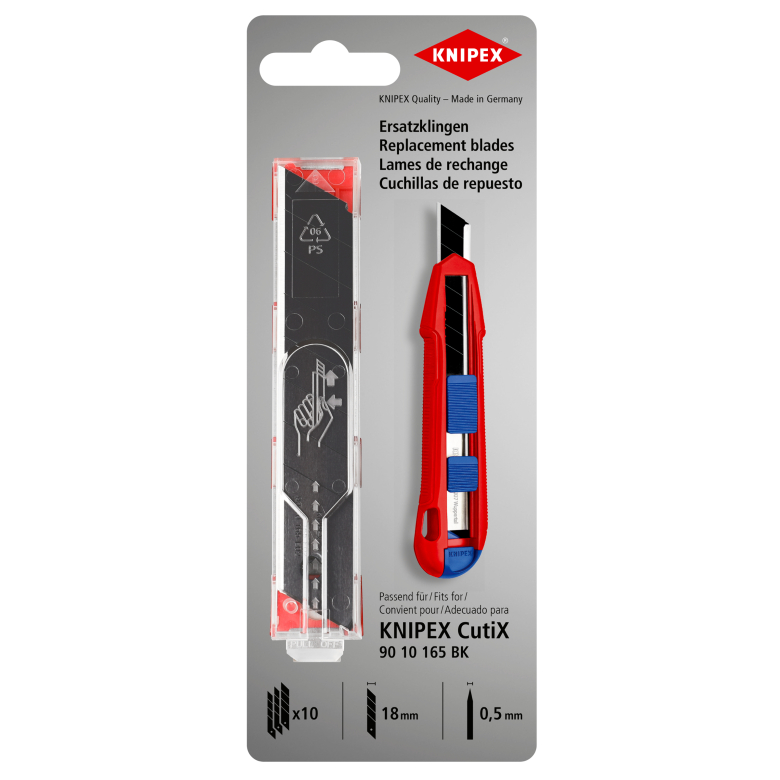 ใบมีดคัตเตอร์ ขนาด 18 mm. 10 ชิ้น KNIPEX NO.90 10 165 E02 Spare blade for 90 10 165 BK (10x)