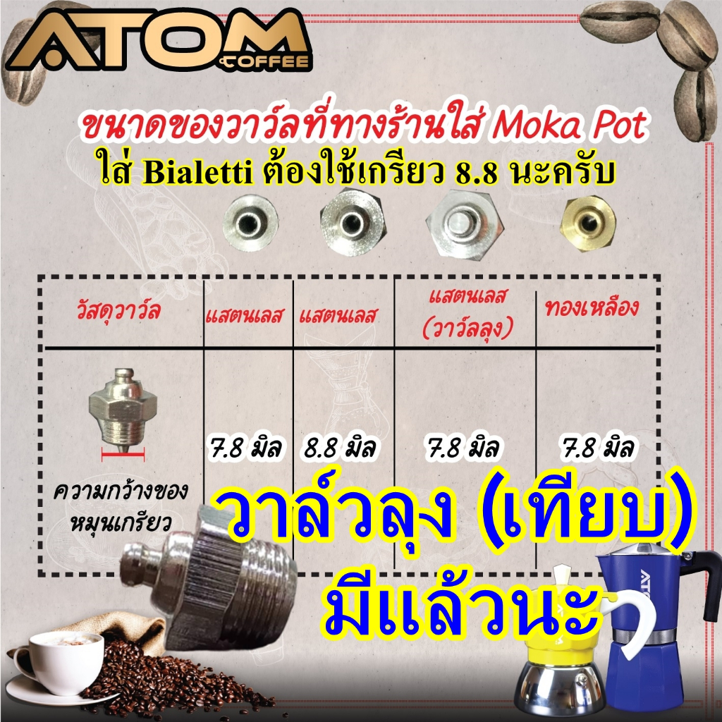 ATOM COFFEE วาล์วปรับแรงดัน อะไหล่วาล์ว SAFETY VALVE  ใช้กับ Moka pot