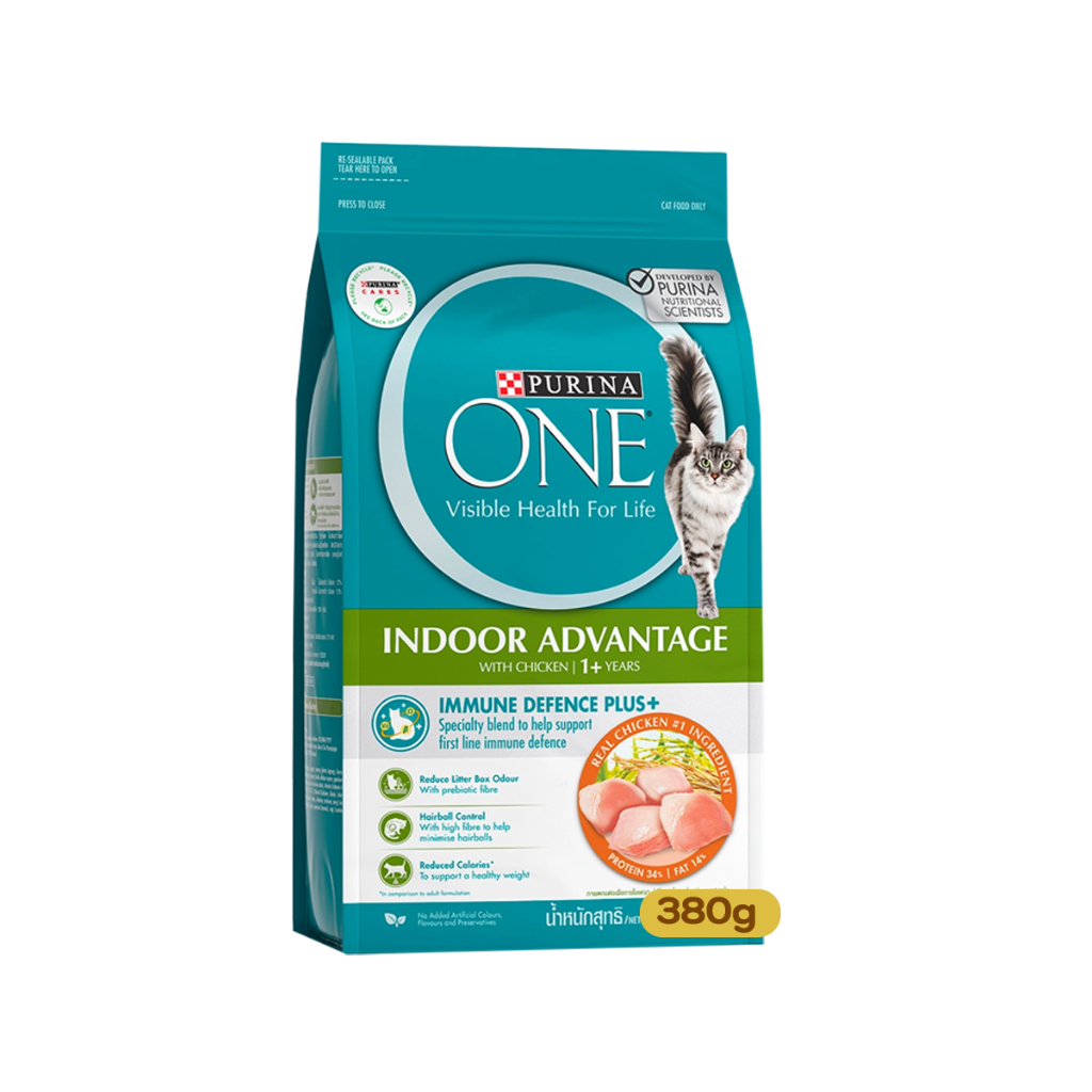 Purina one indoor 380gสูตรสำหรับแมวโตเลี้ยงในบ้าน ลดกลิ่นมูลสัตว์สินค้า Ex 10/2024