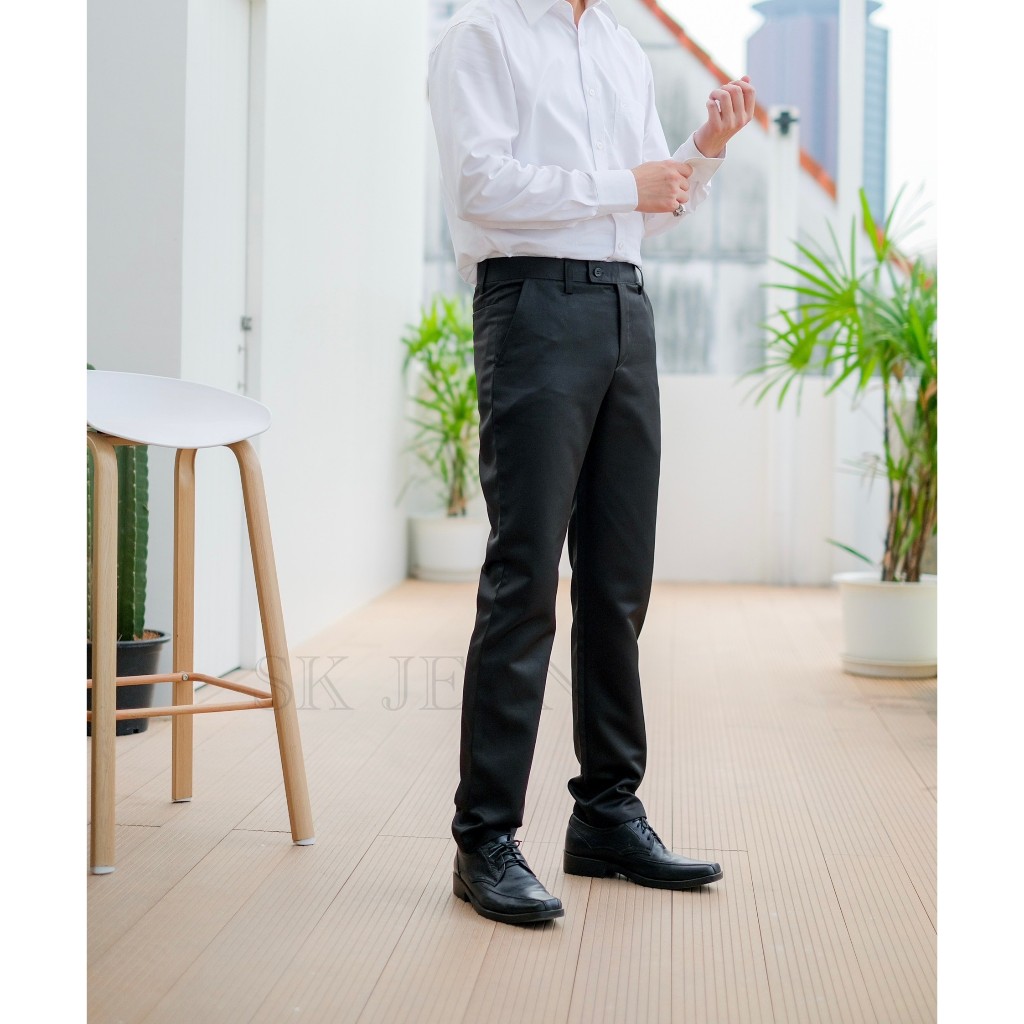 กางเกงสแล็คชายทรงกระบอกผ้าเสริทมันป้ายHALO