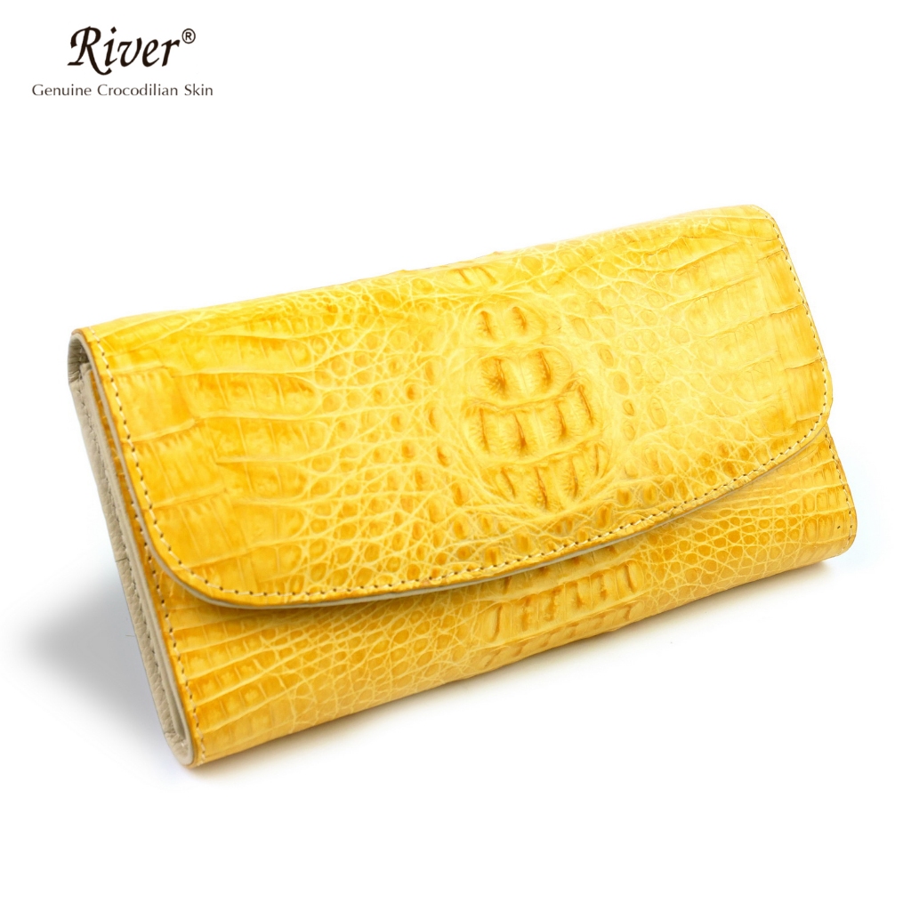 River กระเป๋า สตางค์ แบบยาว หนังจระเข้ แท้ สีเหลือง