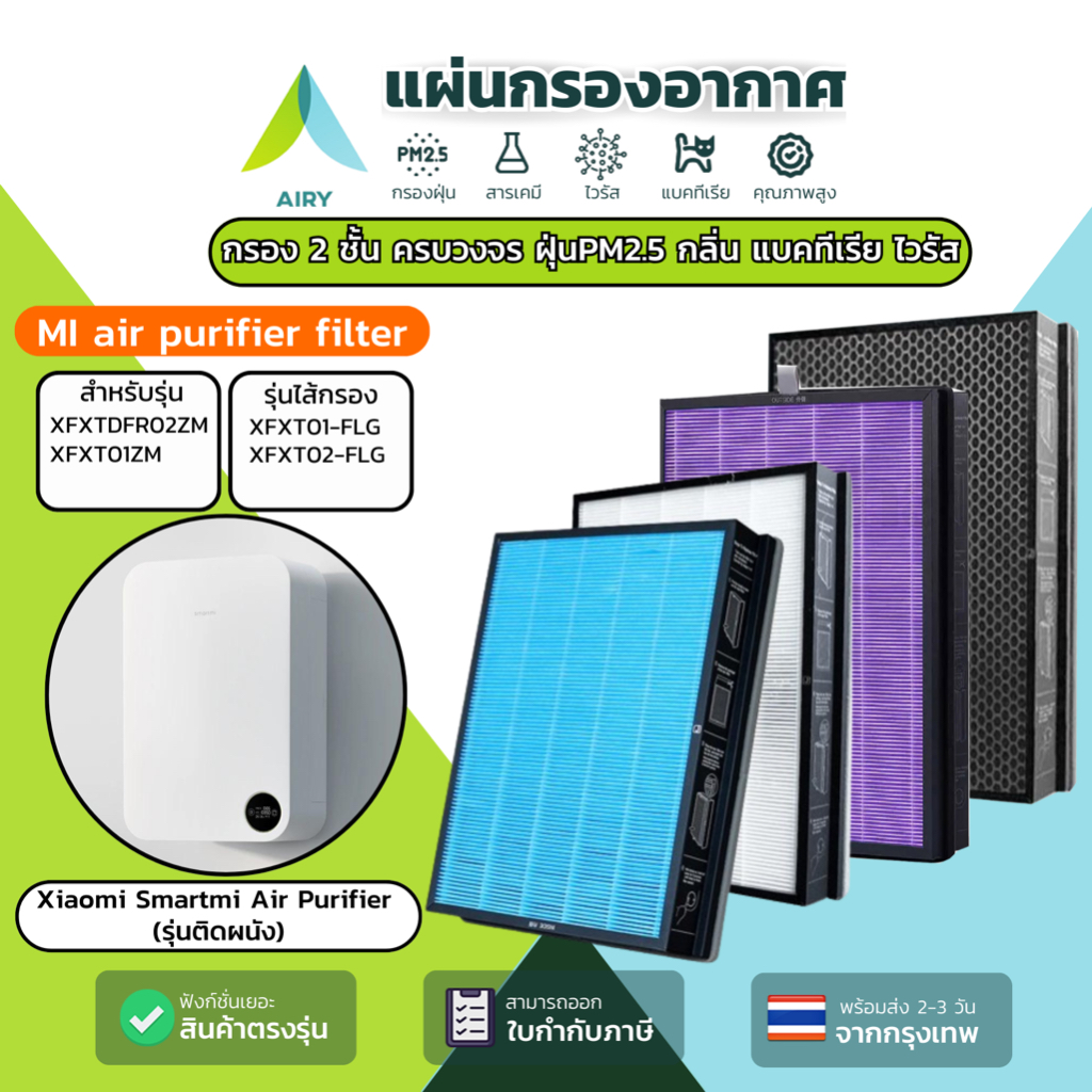 MI ไส้กรองอากาศ ไส้กรอง XFXT01-FLG  กรองครบวงจร ฝุ่นPM2.5 แบคทีเรีย ควัน กลิ่น (HEPA H13 เกรดแพทย์) ราคา ถูกที่สุด ดีลบีเคเค