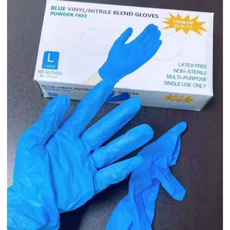 100 ชิ้น/กล่อง ถุงมือแพทย์ ถุงมือยางสีฟ้า ไนไตร ไม่มีแป้ง ถุงมือทำอาหาร ถุงมืออาหาร ทนน้ำมัน กันเคม