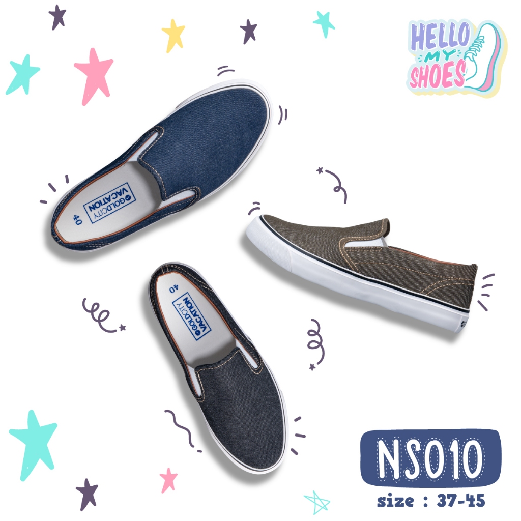 รองเท้าสลิปออน พื้นยางพารากันลื่น ลายผ้ายีนส์ รุ่น NS010 สินค้าตรงปก จัดส่งไว แท้100%