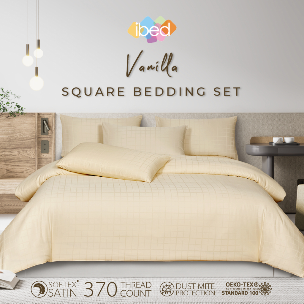 ibed ชุดผ้าปูที่นอนครบเซ็ท Softex Satin (สี่เหลี่ยม) Vanilla 3.5 ฟุต,5 ฟุต,6 ฟุต - SQUARE COLLECTION