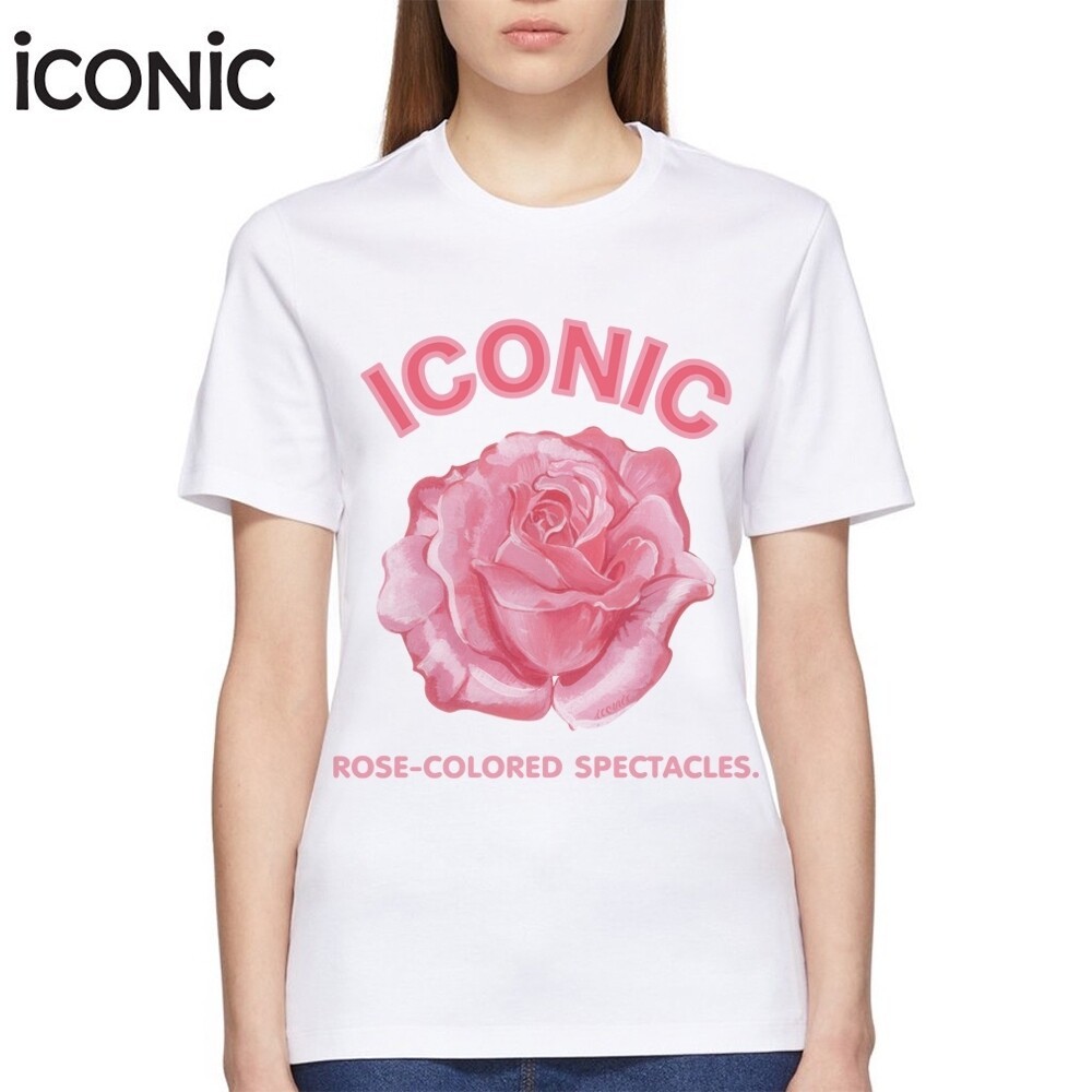 iCONiC ROSETTE T-SHIRT #5626 เสื้อยืด พิมพ์ลาย กุหลาบ ชมพู ใหญ่ ดอกไม้