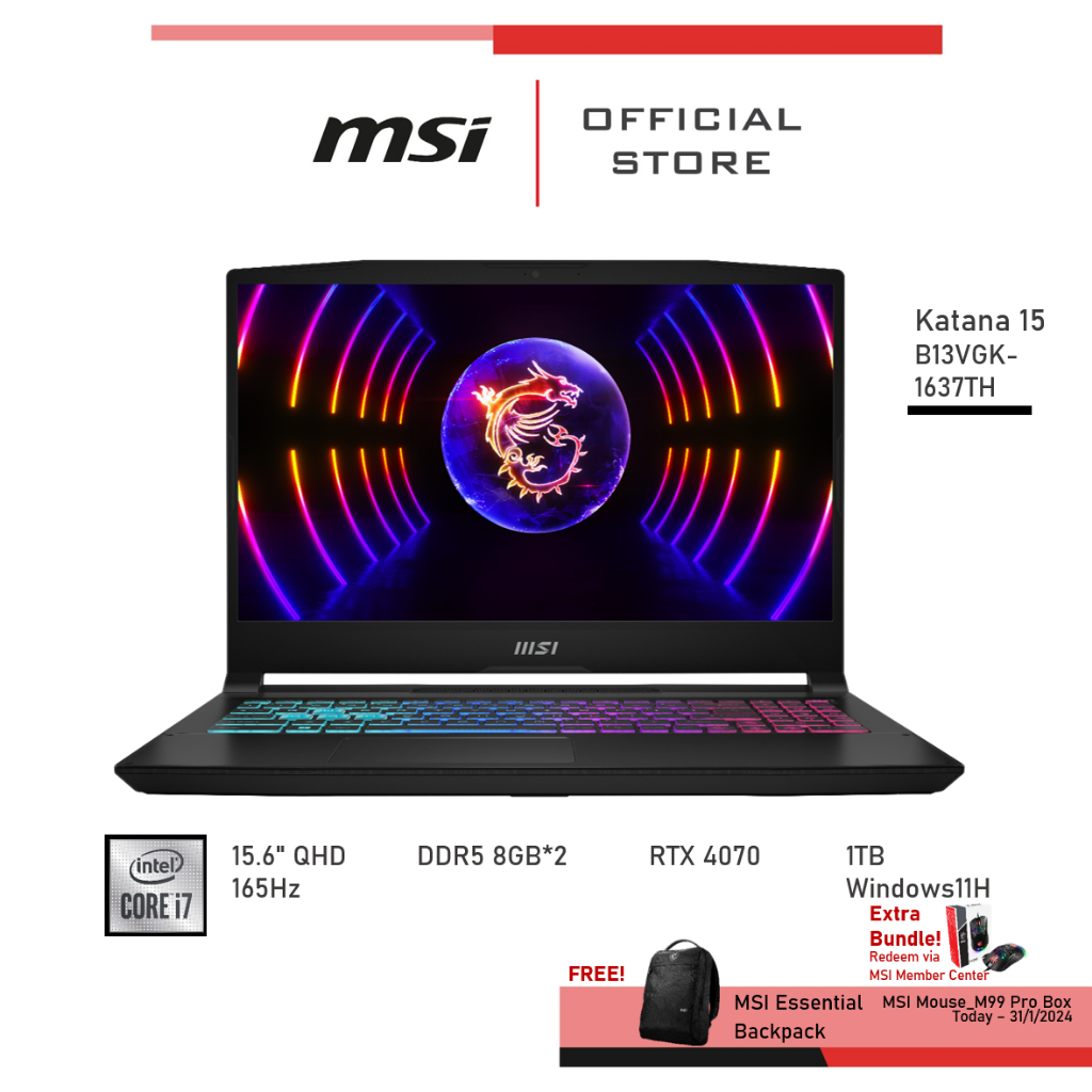 MSI Katana 15 B13VGK-1637TH (RTX 4070, GDDR6 8GB,Raptor Lake i7-13620H) Notebook